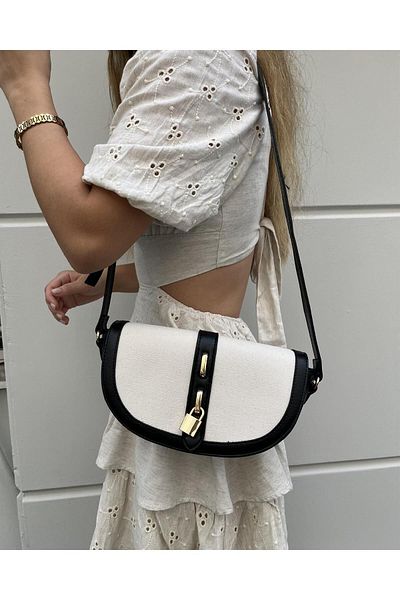 Tina Linen Bag with Lock Accessory Black Cream
