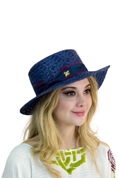 Bay Şapkacı Kelebek armalı şerit hasır şapka 1430