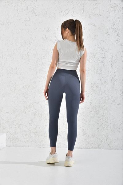 MODA UGS Jambiere cu nervuri Indigo, jambiere sport casual pentru femei, cu talie înaltă, cu nervuri, fără șarzi