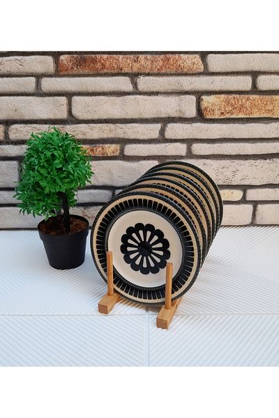 umut züccaciye 6 Piece Bonicco Porcelain Cake Plate Set Black Modern
