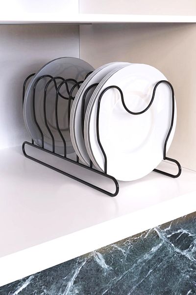 Feronyahome & Garden Метален хромиран органайзер за капаци на тигани и тенджери, метална дъска за рязане, органайзер за капаци на тенджери ЧЕРЕН