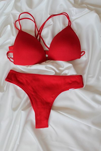 blackstrip Women's Supported String Bralet Set - Rib Fabric, Stylish and Comfortable Bra Set - Christmas Gift