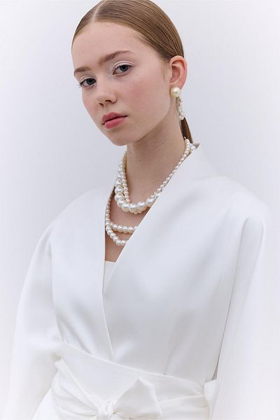 Manuka كيمونو ECRU مع حزام من الساتان
