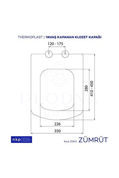 Plodna House Zümrüt Kare Yavaş Kapanan Klozet Kapağı Üstten Sıkmalı Menteşeli