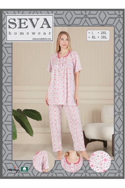 SEVA Anne Pijama Takımı Büyük Beden Kısa Kollu Pamuklu Kumaş L XL 2XL 3XL