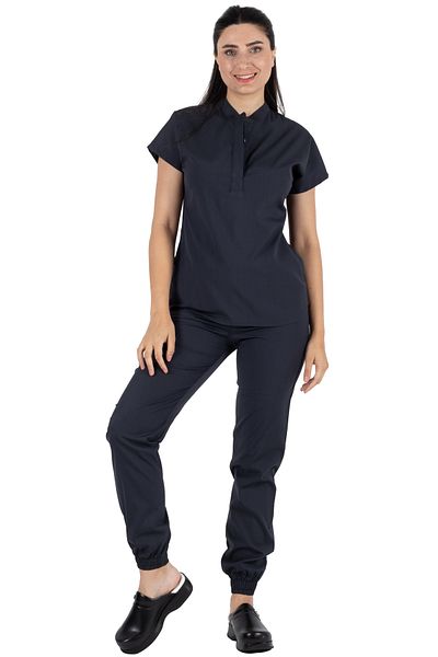 Alsancak Üniforma Model snap din țesătură subțire Lycra antracit - Set jerseu pentru doctor și asistentă