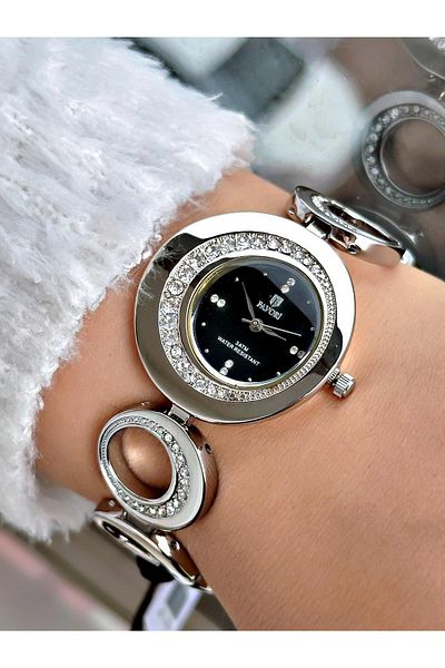Favori Stone Detailed Moon Shape Women's Wristwatch - Case and Cord Fvr-1118.2cbc