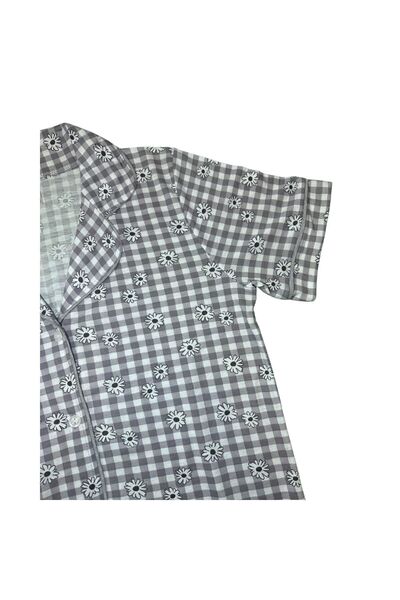 Prestij İç Giyim Kadın Çiçek Desenli Düğmeli Biyeli Pamuklu Gömlek Yaka Kısa Kollu Şortlu Pijama Takımı