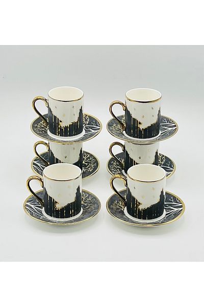 Tekbir Tekbir Vintage Black Porcelain Coffee Cup Set - Scenic