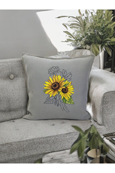 CIGDEMCALISKAN Glorious Sunflowers Kanaviçe Kırlent Kılıfı