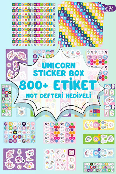 Irk Lemoon Çocuklar Için 800 Sticker Seti, Unicorn Origami Kağıdı Ve Not Deft...
