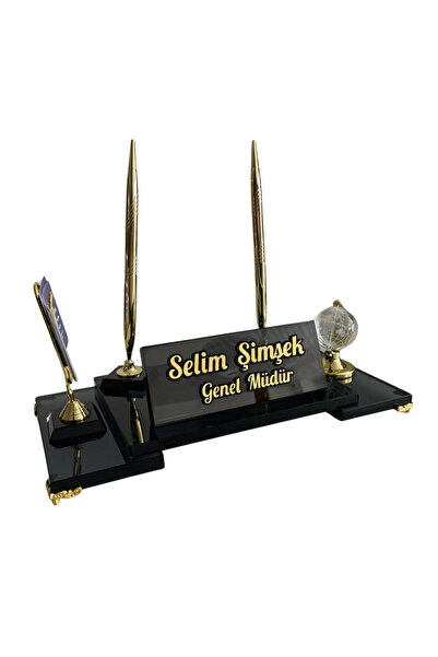 Suba Kristal Kişiye Özel Lüks Füme Masa İsimliği SB-3