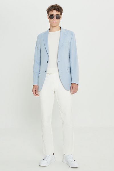 ALTINYILDIZ CLASSICS Светлосин мъжки блейзър Slim Fit - лястовича яка