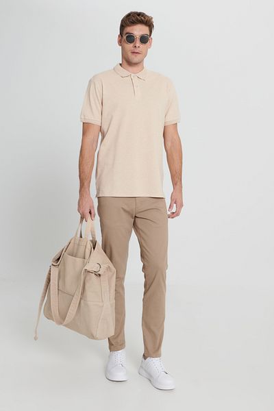 ALTINYILDIZ CLASSICS Pánské tričko Milk Brown-ecru Polo Collar Slim Fit 100% bavlna
