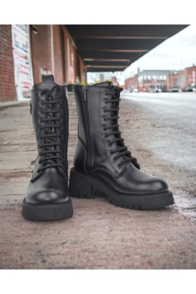 yabisago Hakiki Deri Gaia Model Kadın Bot Postal Hafif Taban Su Geçirmez Siyah