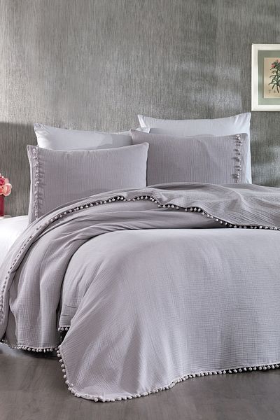 Solinas Collection Maya Muslin Gray Double Bedspread - Pique Set