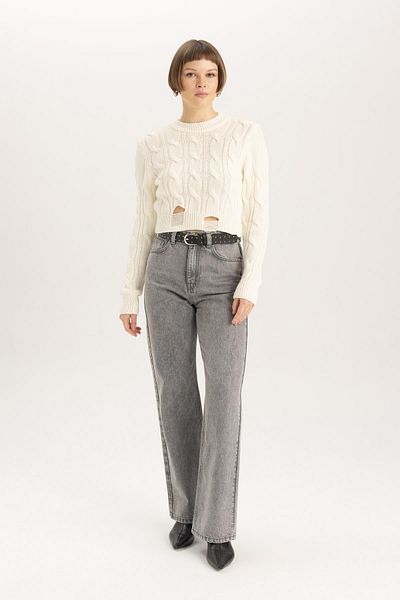 DeFacto Crop Crew Neck Knitwear Sweater C2016Ax23Cw