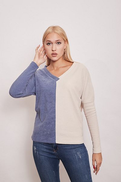 Jument Fleece Towel V-Neck Double Color Long Sleeve Sweat-indigo Cream