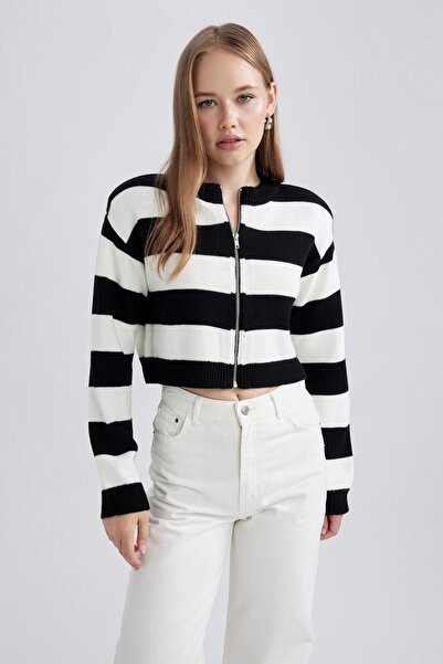 DeFacto Skvělý pletený svetřík s proužkovaným krkem – Regular Fit A5601ax23wn