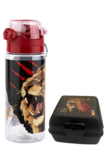 Galatasaray GS Aslan Ve Logo Baskılı Çocuk Beslenme Kabı Ve Pipetli 500ml Sul...