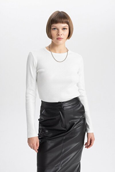 DeFacto Μακρυμάνικο μπλουζάκι καμισόλε με ραβδώσεις - Crew Neck, Slim Fit B8497ax23wn