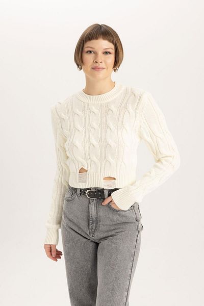 DeFacto Crop Crew Neck Knitwear Sweater C2016Ax23Cw
