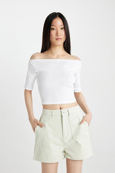 DeFacto Slim Fit Off Shoulder Casual Cord Camisole Kurzarm T-Shirt C9169ax24sm