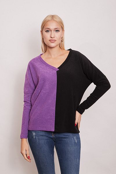 Jument Fleece Towel V-Neck Double Color Long Sleeve Sweat-lilac Black