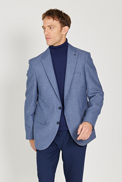 ALTINYILDIZ CLASSICS Erkek Açık Mavi Slim Fit Dar Kesim Mono Yaka Desenli Blazer Ceket