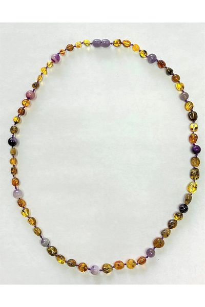 Tesbihci Efendi 75 Cm Amethyst Drop Amber Necklace