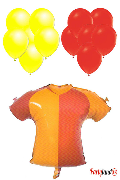 PartylandTR Sarı Kırmızı Taraftar Forma Folyo Balon 45 cm. ve 12 Adet Balon