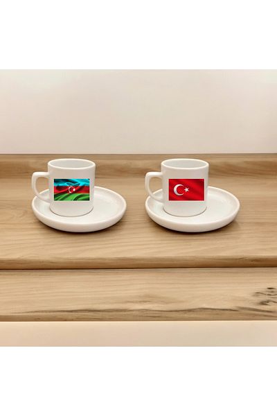 D&Y GAUDERY Turkish and Azerbaijan Flag Set of 2 Coffee Cups - a Quality