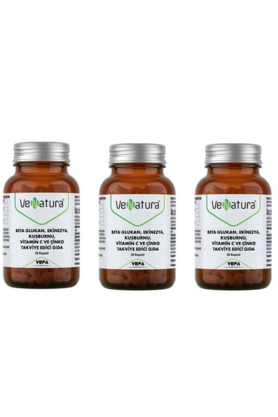 VeNatura Beta Glukan, Echinacea, Rosehip, Vitamin C and Zinc Containing 30 Capsules*3 Pieces