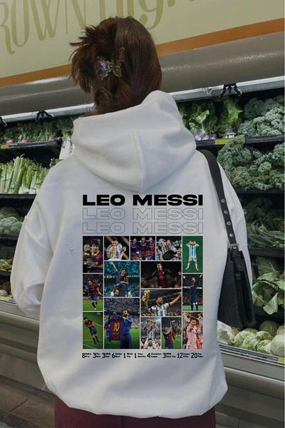Touz Moda Λευκό φούτερ με κουκούλα με στάμπα Messi