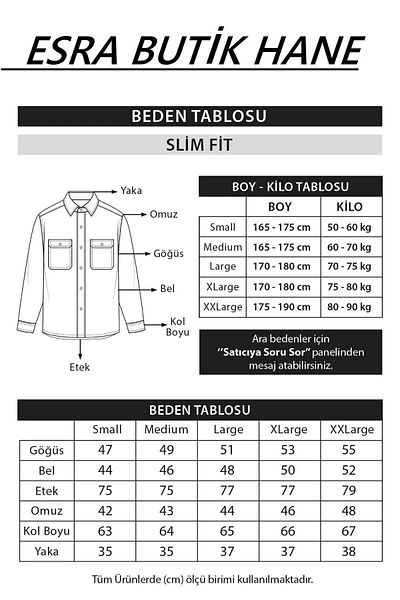 Esra Butik Hane Μαύρο Slim Fit Ανδρικό Τζιν πουκάμισο – Κομψό με διπλό κάλυμμα τσέπης και κουμπιά