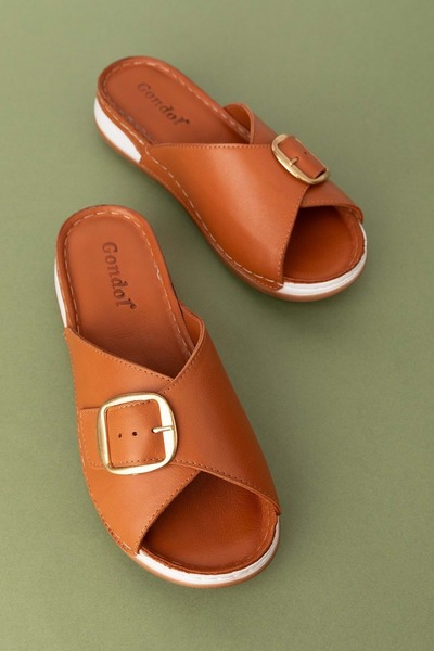 Gondol Kadın Hakiki Deri Anatomik Taban Terlik Iz.4608