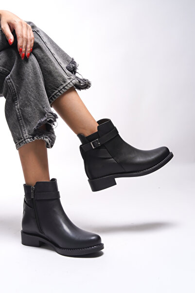 Riccon Elyedelia Kadın Toka Detaylı Lastikli Bot 0012452 Siyah Cilt