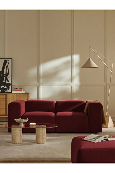 S Home Design Concept Pietro 2 Modül Kanepe Koltuk, Yönsüz Kadife Bordo