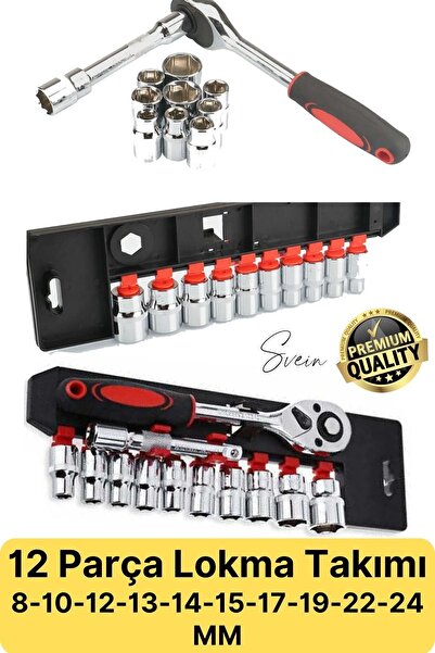 Svein Premium 12 Parça Lokma Anahtar Takımı Cırcırlı Seti Standlı Otomatik Ay...