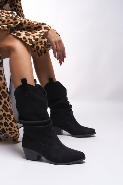 Riccon Uwreness fekete velúr női Western csizma - 0012875