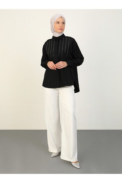 Refka Poplin Fabric Black Stone Detailed Tunic - Refka