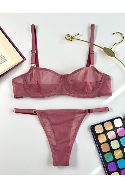 Arinda Comfort Tulle Underwire Underwear Set, Dusty Rose