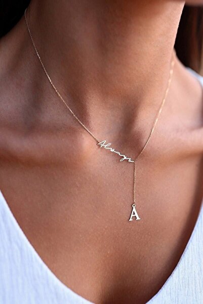 Agai Silver Isimli Sallantılı Harf Kolye, 925 Ayar Gümüş, Gold Renk