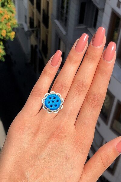 Agai Silver Yedi Gözlü Süryani Nazar Boncuğu Gümüş Telkari El Işçiliği Yüzük