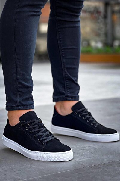 MELAMS حذاء WISMAR رجالي كاجوال - نعل مسطح، برباط، سويدي - أسود/أبيض - KBC