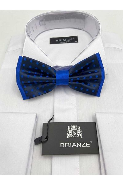 Brianze Navy Blue Saks Blue Dotted Bow Tie