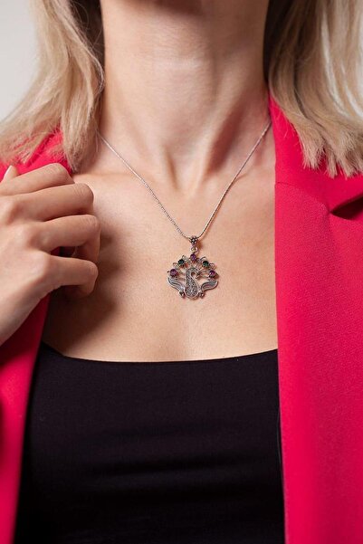 Agai Silver Tavus Kuşu Model Telkari El İşçiliği Gümüş Kolye
