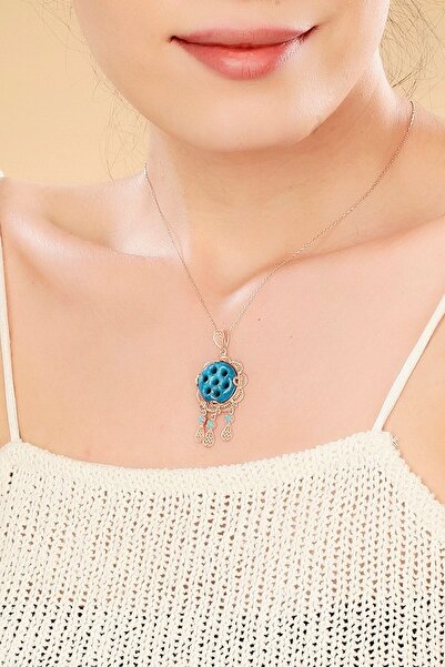 Agai Silver Yedi Gözlü Süryani Nazar Boncuklu Telkari Rose Kaplama Gümüş Kolye