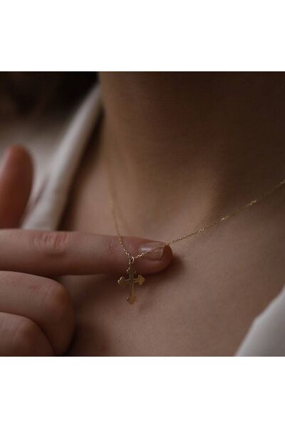 GÜMÜŞ 24 Ayar Has Altın Kaplama Minimal Tasarım Haç Kolye