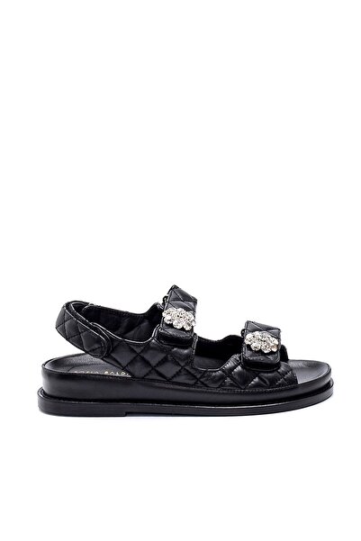 Sofia Baldi Lida Siyah Deri Kadın Düz Sandalet